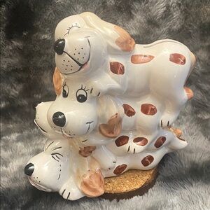 Ceramic Dog Pile Figurine bank - White and Brown